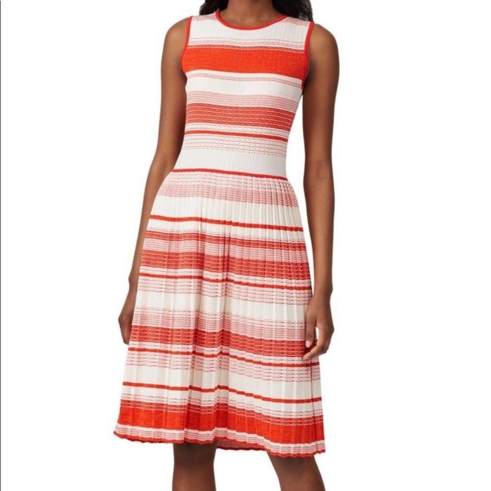 KATE SPADE Red Orange & Cream Pleated Striped Sweater Tank Dress Size Large